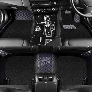 premium 7d car floor mat full set for maruti suzuki e vitara luxury leather with grass mat complete set  100 waterproof and washable  color  black and blue