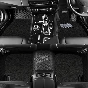 premium 7d car floor mat full set for tata punch ev model 2026 luxury leather with grass mat complete set  100 waterproof and washable  color  full black