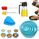 Premium Air Fryer Accessories Combo Pack of 10 Pcs – Reusable Silicone Air Fryer Liners with 500ml Oil Sprayer Bottle, Baking Brush, Spatula & Heat Resistant Clip | Complete Air Fryr Cooking Set
