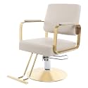 Premium Barber Salon Chair, Heavy-Duty 440lbs Capacity, 360° Swivel & Height Adjustable, Ergonomic Design with High-Resilience Sponge, Modern Style for Home & Professional Use (Beige + Gold)