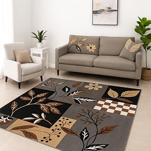 premium black grey floral area rug 6x8 feet - luxury anti-slip carpet for modern living room bedroom home decor