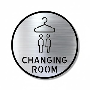 premium brush finish silver acrylic changing room sign 58 inch  self adhesive easy mount door plate  office hotel hospital bank factory corporate commercial signage