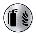 Premium Brush Finish Silver Acrylic FIRE Extinguisher Sign 5.8 Inch | Self Adhesive Easy Mount Safety Signage | Office Hospital Hotel Society Corporate Business Emergency Board