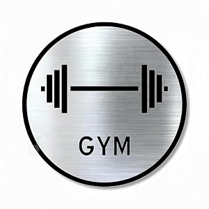 premium brush finish silver acrylic gym sign 58 inch  self adhesive easy mount door plate  clubhouse resort hotel fitness center society commercial signage