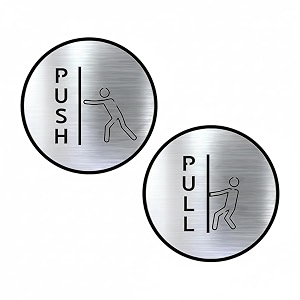 premium brush finish silver acrylic push pull sign 58 inch  self adhesive easy mount door plate  office hospital hotel bank factory corporate business door signage