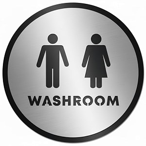 premium brush silver finish acrylic washroom door sign  self adhesive easy mount plate for office hotel hospital resort society corporate business restroom signage