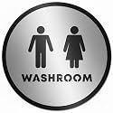 Premium Brush Silver Finish Acrylic WASHROOM Door Sign | Self Adhesive Easy Mount Plate For Office Hotel Hospital Resort Society Corporate Business Restroom Signage
