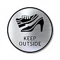 Premium Brushed Silver Finish Acrylic KEEP SHOES OUTSIDE Door Sign | Self Adhesive Easy Mount Plate | Office Hotel Resort Society Corporate Business Room Signage