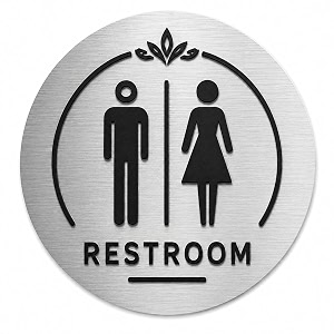 premium brushed silver round unisex restroom door sign  acrylic toilet washroom sign with self-adhesive tape  modern bathroom signage for office store caf restaurant hotel amp commercial spaces