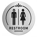 Premium Brushed Silver Round Unisex Restroom Door Sign | Acrylic Toilet Washroom Sign with Self-Adhesive Tape | Modern Bathroom Signage for Office, Store, Café, Restaurant, Hotel &amp; Commercial Spaces