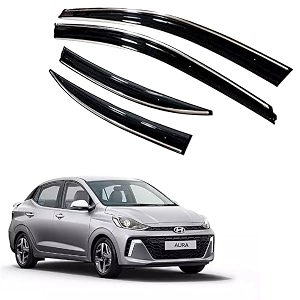 premium chromeline amp silverline unbreakable car rear window wind deflectors amp side door visor rain guard compatible with hyundai aura 2023 onwards