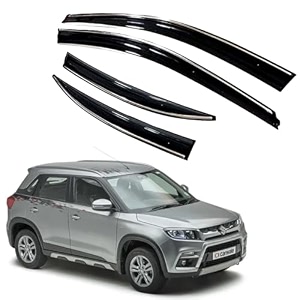premium chromeline amp silverline unbreakable car rear window wind deflectors amp side door visor rain guard compatible with maruti suzuki vitara brezza 2016-2019