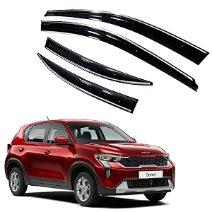 premium chromeline amp silverline unbreakable car rear window wind deflectors amp side door visor rain guard compatible with kia sonet 2024 onwards