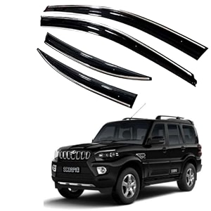 premium chromeline amp silverline unbreakable car rear window wind deflectors amp side door visor rain guard compatible with mahindra scorpio classic 2022 onwards