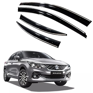 premium chromeline amp silverline unbreakable car rear window wind deflectors amp side door visor rain guard compatible with maruti suzuki baleno 2022 onwards