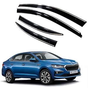 premium chromeline amp silverline unbreakable car rear window wind deflectors amp side door visor rain guard compatible with skoda slavia 2022 onwards