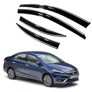 premium chromeline amp silverline unbreakable car rear window wind deflectors amp side door visor rain guard compatible with maruti suzuki ciaz 2018 onwards