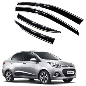 royaltech premium chromeline amp silverline unbreakable car rear window wind deflectors amp side door visor rain guard compatible with hyundai xcent 2017  2020