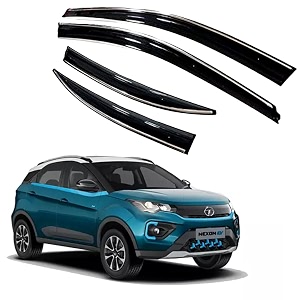 premium chromeline amp silverline unbreakable car rear window wind deflectors amp side door visor rain guard compatible with tata nexon ev 2020 onwards