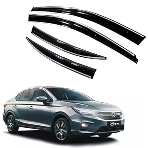 premium chromeline amp silverline unbreakable car rear window wind deflectors amp side door visor rain guard compatible with honda city 2020-2022
