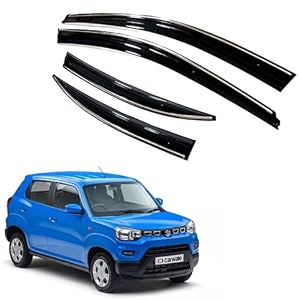 premium chromeline amp silverline unbreakable car rear window wind deflectors amp side door visor rain guard compatible with maruti suzuki s-presso 2019 onwards