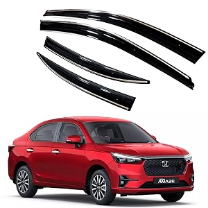premium chromeline amp silverline unbreakable car rear window wind deflectors amp side door visor rain guard compatible with honda amaze 2023 onwards