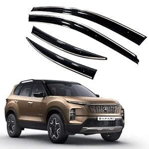premium chromeline amp silverline unbreakable car rear window wind deflectors amp side door visor rain guard compatible with tata safari 2023 onwards