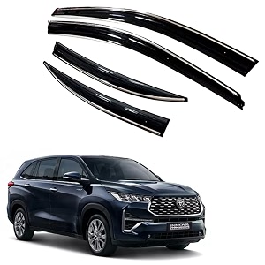 premium chromeline amp silverline unbreakable car rear window wind deflectors amp side door visor rain guard compatible with toyota innova hycross 2023 onwards