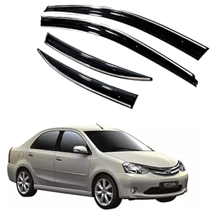 premium chromeline amp silverline unbreakable car rear window wind deflectors amp side door visor rain guard compatible with toyota etios 2010 onwards