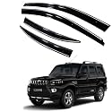 Premium Chromeline &amp; Silverline Unbreakable Car Rear Window Wind Deflectors &amp; Side Door Visor Rain Guard Compatible with (Mahindra Scorpio Classic (2022 Onwards))