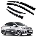 ROYALTECH Premium Chromeline &amp; Silverline Unbreakable Car Rear Window Wind Deflectors &amp; Side Door Visor Rain Guard Compatible with (Hyundai Xcent (2017 – 2020))