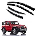 Premium Chromeline & Silverline Unbreakable Car Rear Window Wind Deflectors & Side Door Visor Rain Guard Compatible with (Mahindra Thar (2020 Onwards))