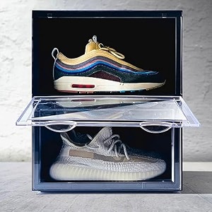 premium coal sneaker storage containers - durable shoe storage box - space-saving stackable organizer heavy-duty storage box magnetic closure shoe organizer easy assembly clear plastic containers