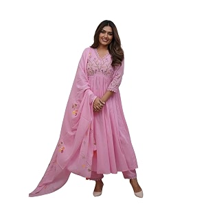Premium Cotton Embroidered Anarkali Suit Set for
