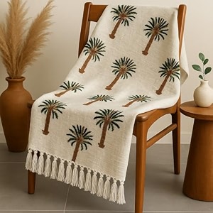 premium cotton palm tree printed throw blanket  50x60 inches multicolor design throw for sofa chairs bedroom amp home  skin-friendly amp lightweight  200 thread count