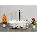 Premium Designer Glossy Finish Table Top Ceramic Wash Basin Vessel Sink with Slim Rim | Wash Basin | Wash Basin for Bathroom | (Animal Printed, 18 x 13 x 5.5 Inch) (Red)