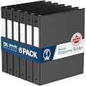 Premium Economy 3-Ring Binder, Spine Label, 1" Round Rings, Black, 6 Pack