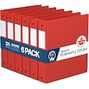 Premium Economy 3-Ring Binder, Spine Label, 1.5" Round Rings, Red, 6 Pack