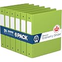 Premium Economy 3-Ring Binder, Spine Label, 1.5" Round Rings Lime Green 6Pk