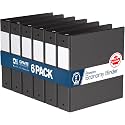 Premium Economy 3-Ring Binder, Spine Label, 2" Round Rings, Black, 6 Pack