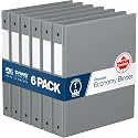 Premium Economy 3-Ring Binder, Spine Label, 1" Round Rings, Gray, 6 Pack