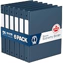 Premium Economy 3-Ring Binder, Spine Label, 1" Round Rings, Navy Blue, 6 Pk