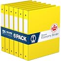 Premium Economy 3-Ring Binder, Spine Label, 1" Round Rings, Yellow, 6 Pack