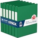 Premium Economy 3-Ring Binder, Spine Label, 1" Round Rings, Green, 6 Pack