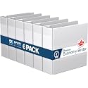 Premium Economy 3-Ring Binder, Spine Label, 3" Round Rings, White, 6 Pack