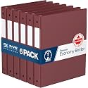 Premium Economy 3-Ring Binder, Spine Label, 1" Round Rings, Burgundy, 6 Pk