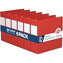 Premium Economy 3-Ring Binder, Spine Label, 3" Round Rings, Red, 6 Pack
