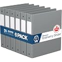 Premium Economy 3-Ring Binder, Spine Label, 1.5" Round Rings, Gray, 6 Pack