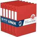 Premium Economy 3-Ring Binder, Spine Label, 1" Round Rings, Red, 6 Pack