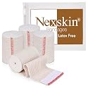 Premium Elastic Bandage Wrap (3” Wide, 4 Pack) - Nexskin Latex Free Athletic/Medical Compression Bandages Hook & Loop Fasteners at Both Ends - Lifetime Washable & Reusable Bandages